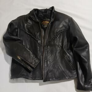 UNIK ULTRA Large Women's Motorcycle Black Leather Jacket Braided Embellishments